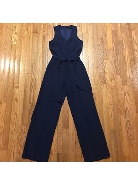 Banana Republic Navy Sleeveless V-Neck Wide-Leg Jumpsuit with Waist Tie
